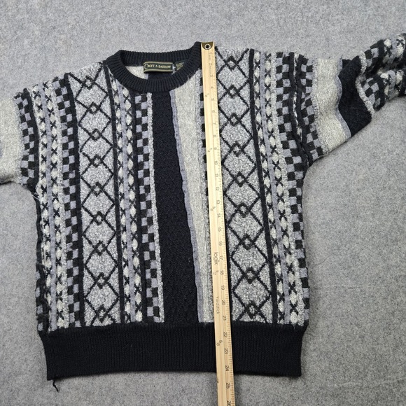 Vintage Croft & Borrow Sweater Mens Large Gray Black 3D Knit 90s Sweatshirt - Picture 10 of 12